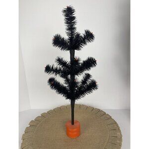 Black German Feather Tree with Orange Tips Halloween Gothic Orange Wood Base